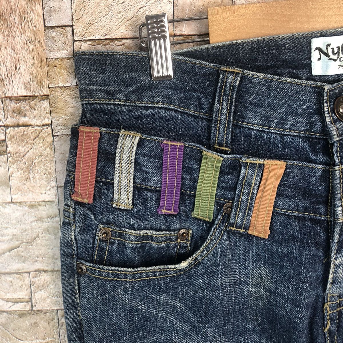 DL Nylaus Blue Double Waist streetwear Denim Pants #A116