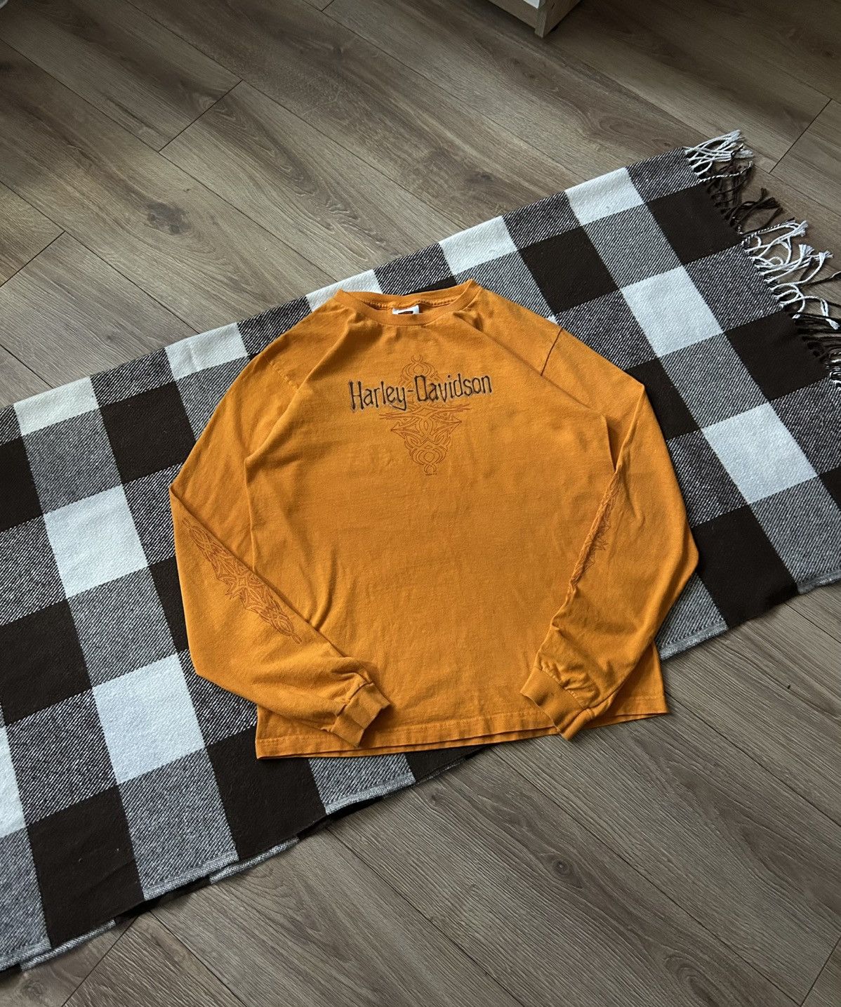 Harley Davidson × Vintage Harley Davidson y2k orange long-sleeved Ares Eights 2000s Size US M / EU 48-50 / 2 - 1 Thumbnail