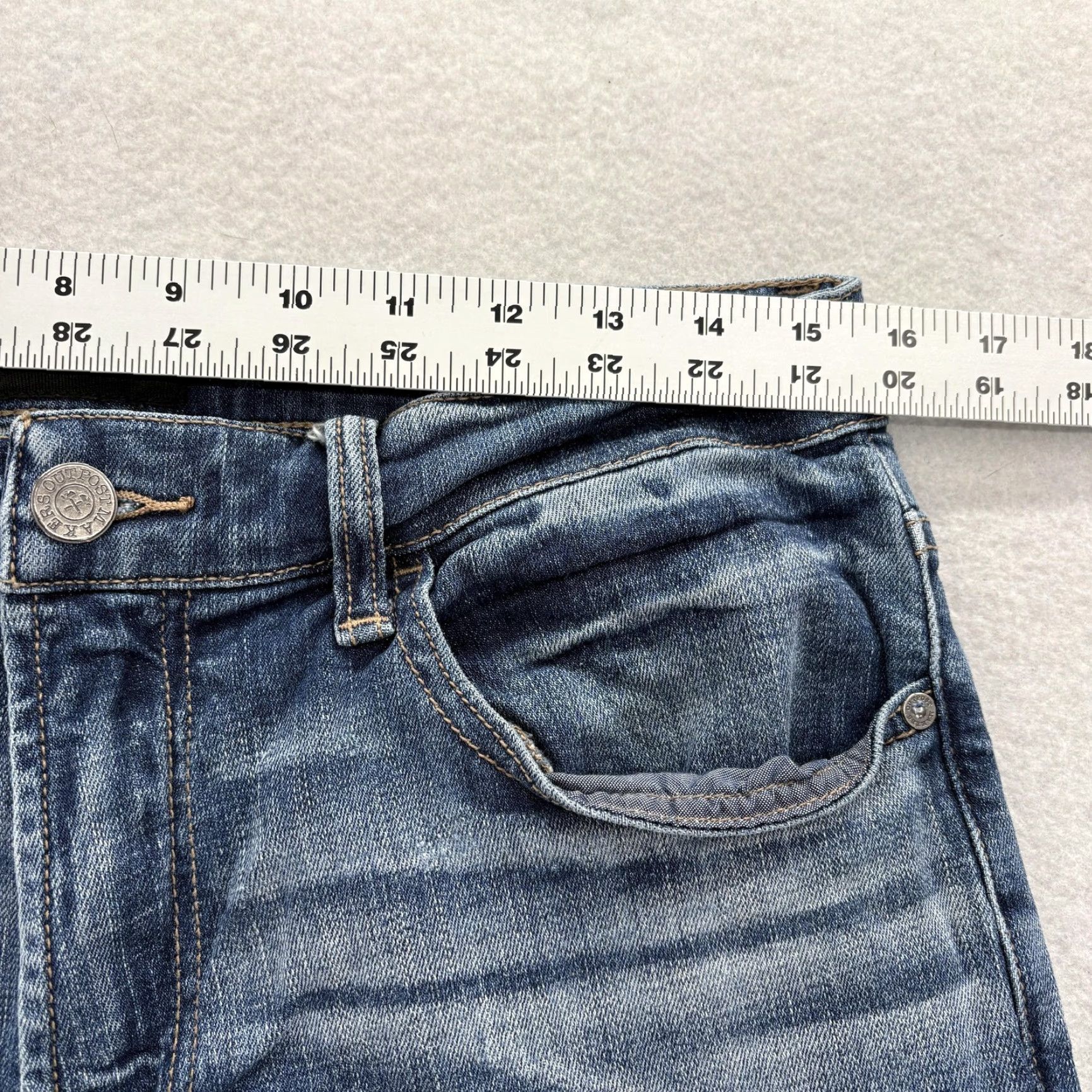 Vintage Outpost Makers Jeans Slim Straight Mens 31x34 Blue Stretch Denim 5-Pocket Zip Fly Logo Patch Vintage No Size US 31 - 7 Thumbnail