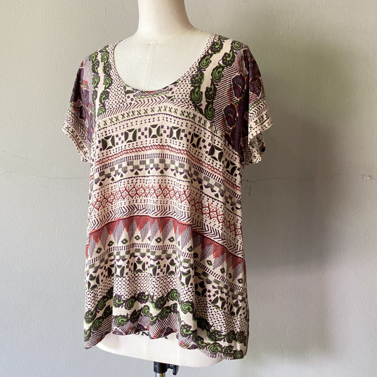 Issey Miyake Plantation White Stretch Tee with Brown & Green Print Size M / US 6-8 / IT 42-44 - 12 Thumbnail