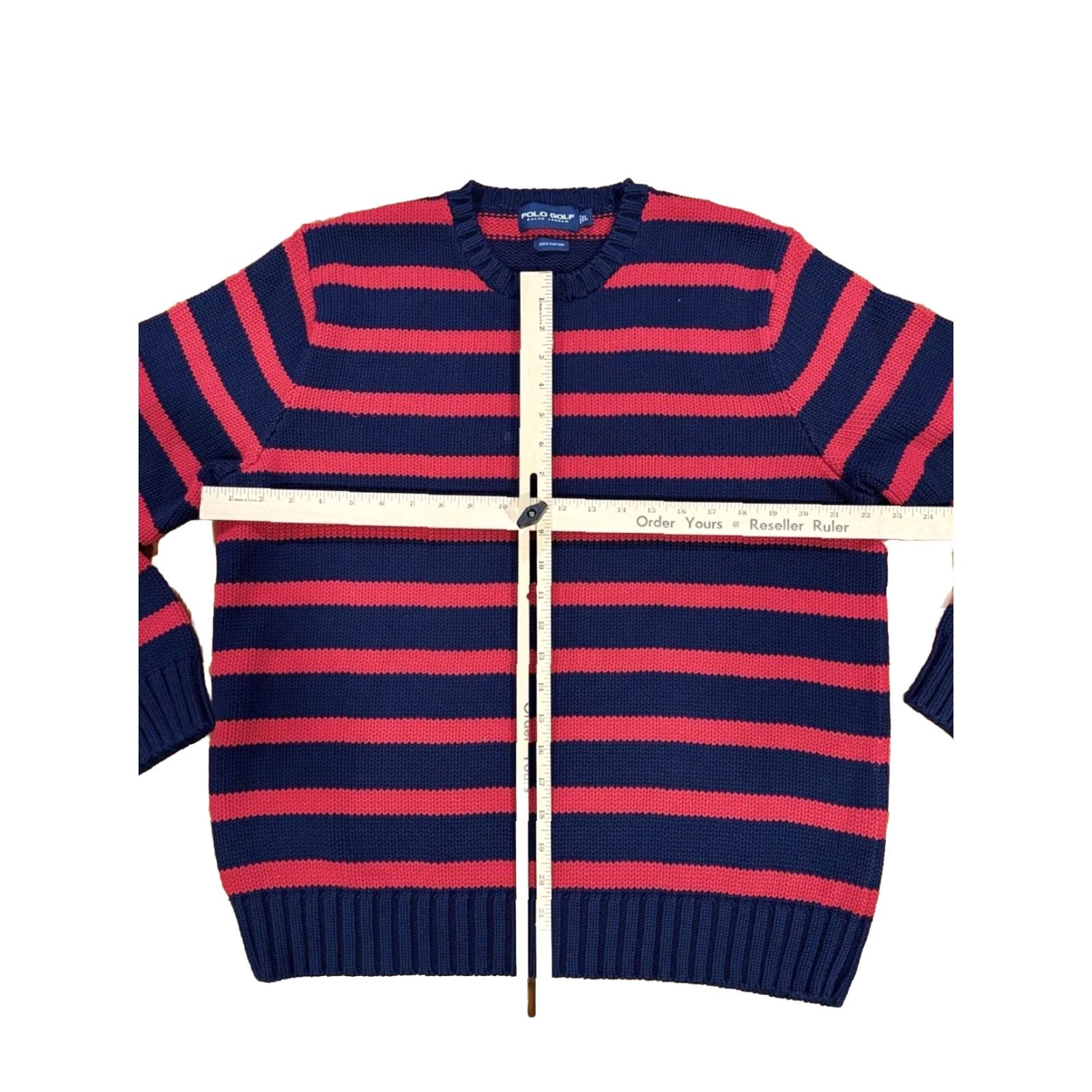 Polo Ralph Lauren VINTAGE Polo Ralph Lauren Golf Sweater Mens Blue Red Stripe Knit Lrg 100% Cotton Size US L / EU 52-54 / 3 - 6 Thumbnail