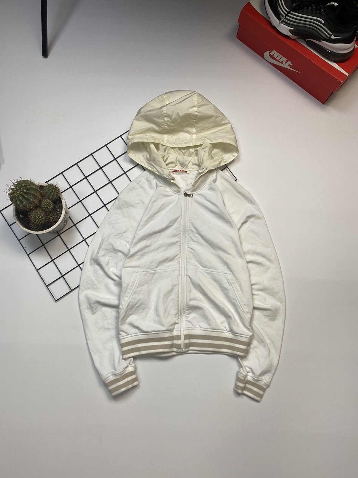 image of Women’S Prada Sport Zip Hoodie Jacket White Red Tab Size S in Black, Women's