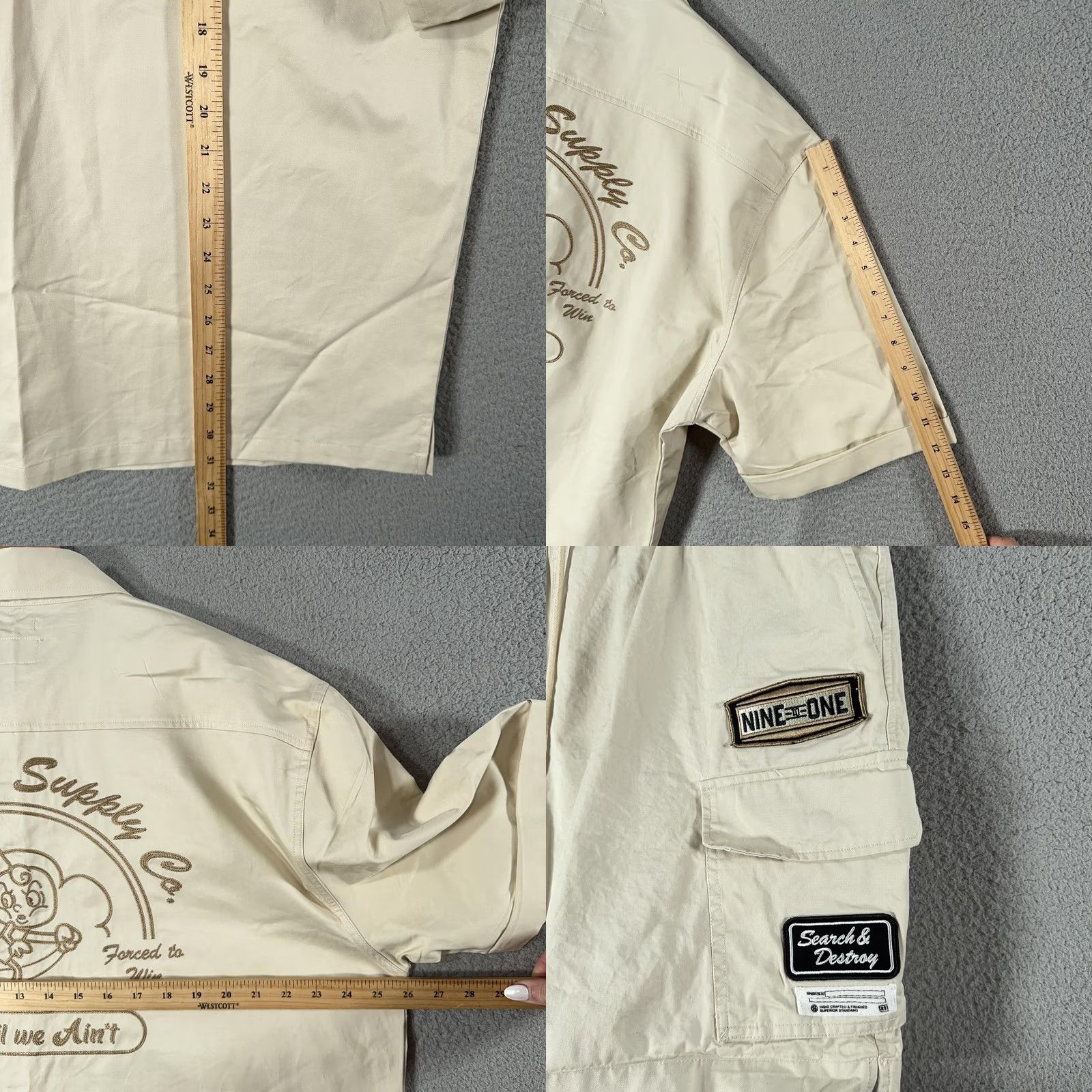 Vintage Smoke Rise Cargo Shirt Set Mens 2XL Beige Elastic Waist 7" Inseam Patch Size US XXL / EU 58 / 5 - 9 Thumbnail