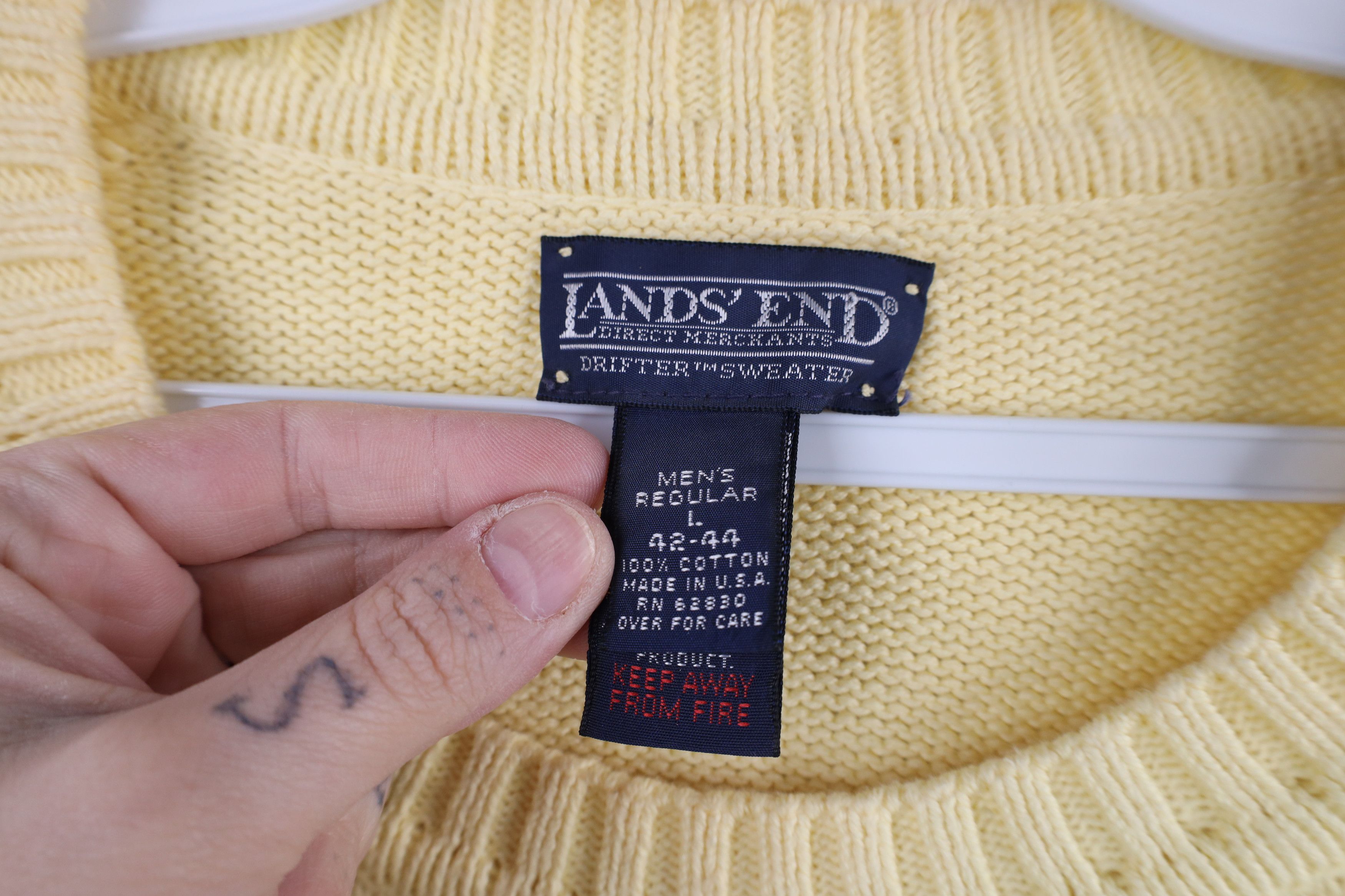 Lands' End × Vintage Vintage 90s Lands End Blank Cotton Knit Crewneck Sweater USA Size US L / EU 52-54 / 3 - 5 Thumbnail