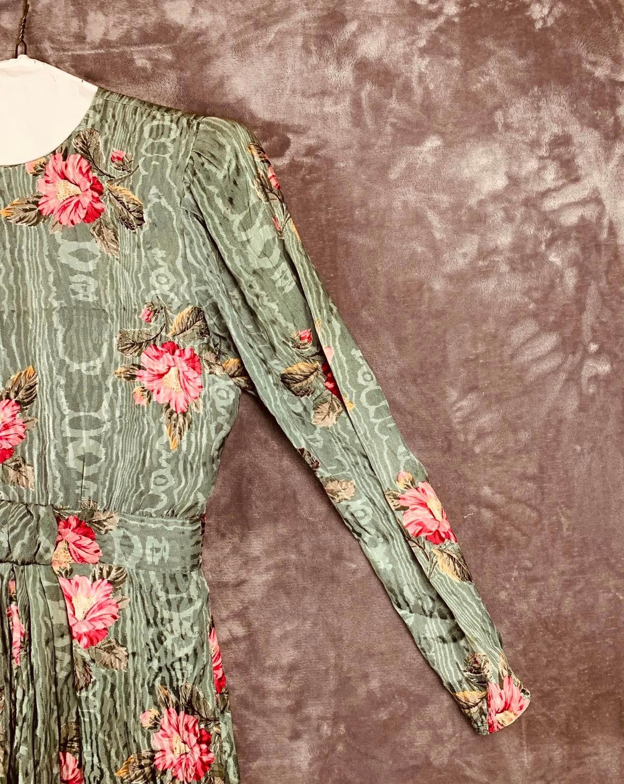 The Unbranded Brand Vintage 80s Womens LS Pleated Floral Silk Midi Dress (385) Size M / US 6-8 / IT 42-44 - 4 Thumbnail