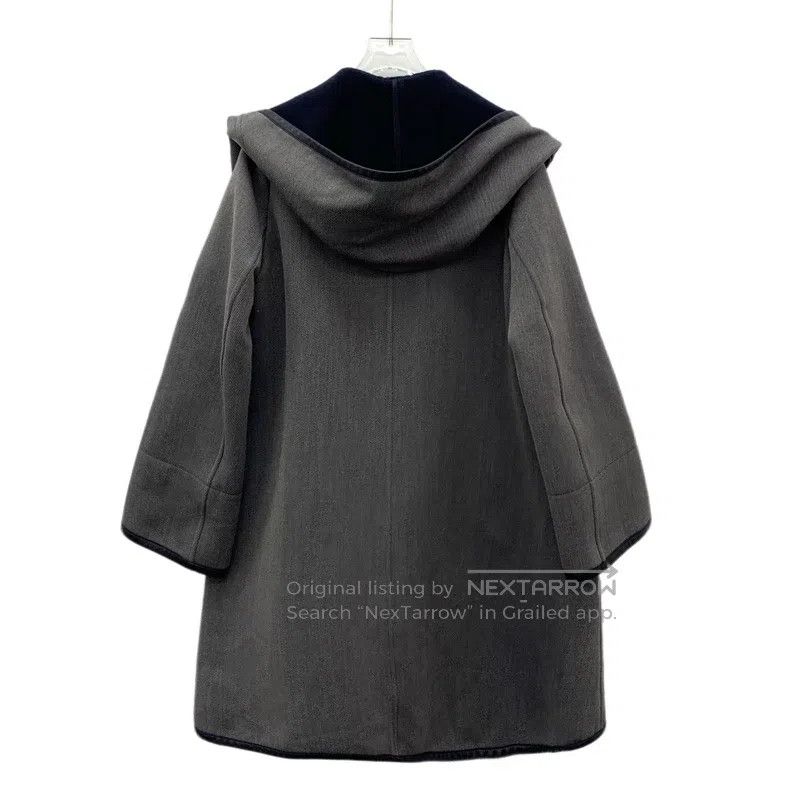Hermes Hermes Gray Wool Lamb Skin Trimmed Hooded Long Sleeve Coat Size XXS / US 00 / IT 34 - 2 Thumbnail