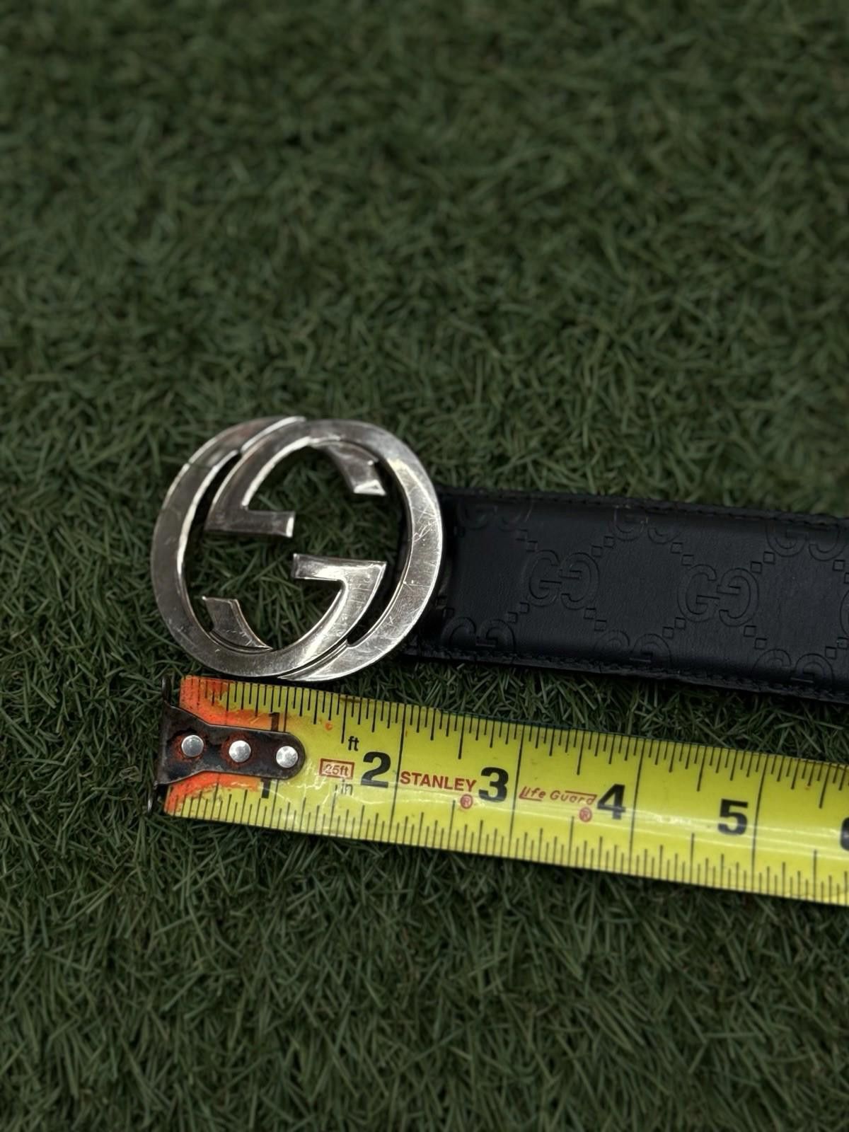Gucci GG Canvas Wide Leather Belt In Black Size 90/36
