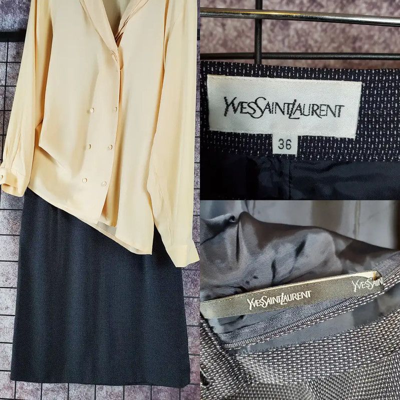 Yves Saint Laurent Yves Saint Laurent Black Wool Blend Dot Skirt 0089 Size 23" - 1 Thumbnail