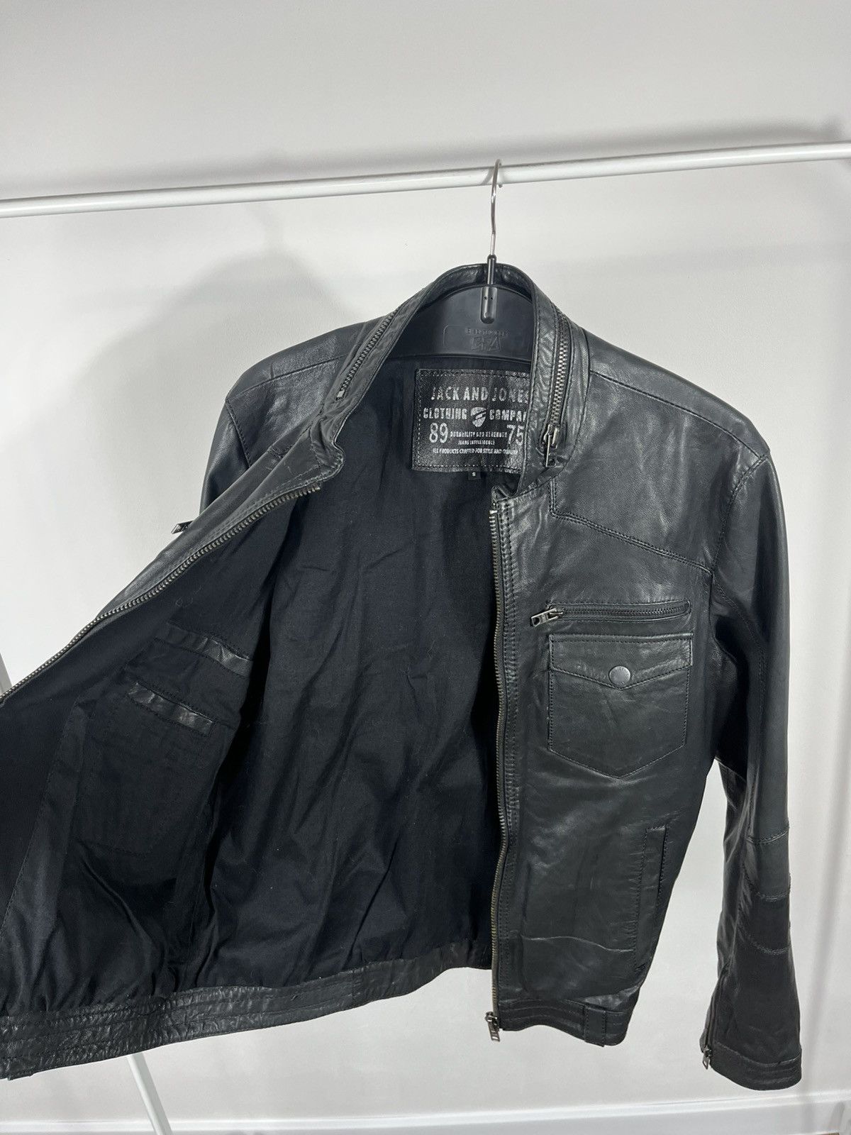 Jack & Jones Jack & Jones Black Goat Leather Biker Jacket Size S Size US S / EU 44-46 / 1 - 7 Thumbnail