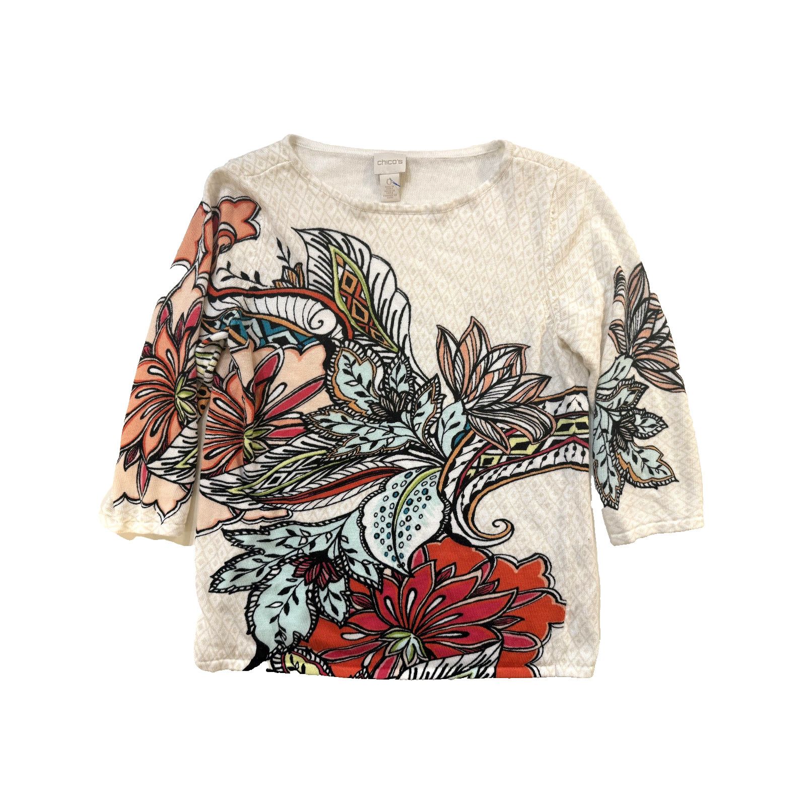 Chicos Chico's Sweater Womens Small 0 Multicolor Floral Crewneck Size S / US 4 / IT 40 - 1 Thumbnail
