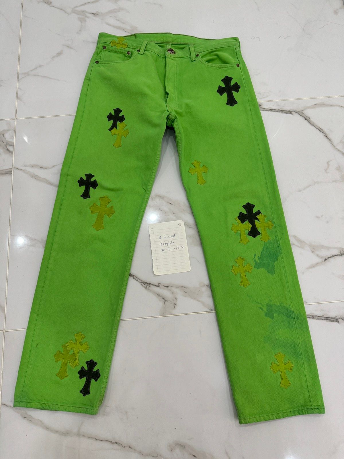 Pre-owned Chrome Hearts X Matty Boy Chrome Hearts Sex Records Slime Green Patch Denim