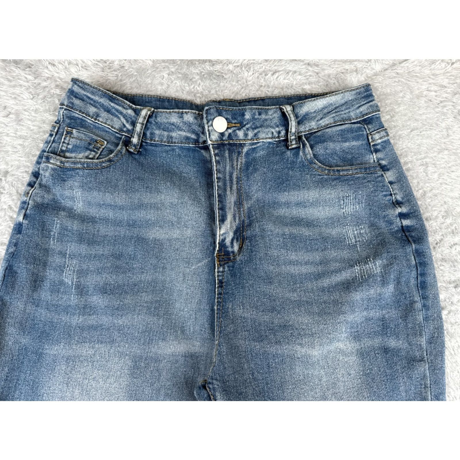Vintage Jean Women 27 Blue Denim Flared High Rise Distressed Jeans 27x30 White? Size 27" / US 4 / IT 40 - 4 Thumbnail