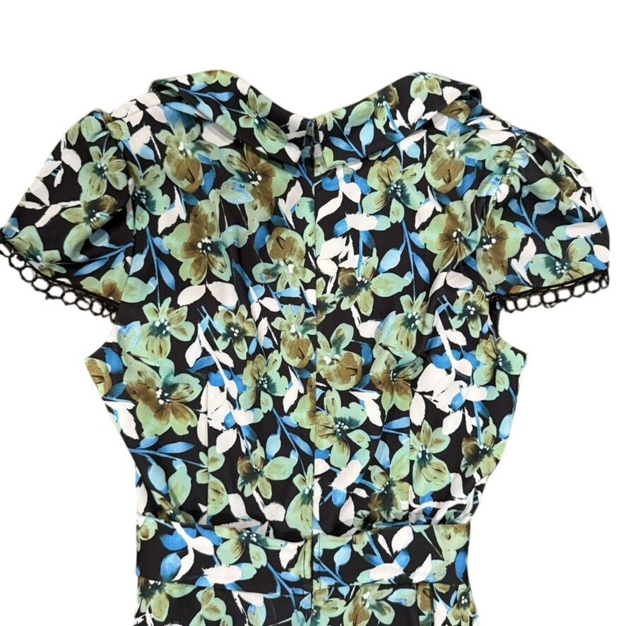 Badgley Mischka Badgley Mischka Blue Floral Collared Sheath, Size US 10 Size L / US 10 / IT 46 - 8 Thumbnail