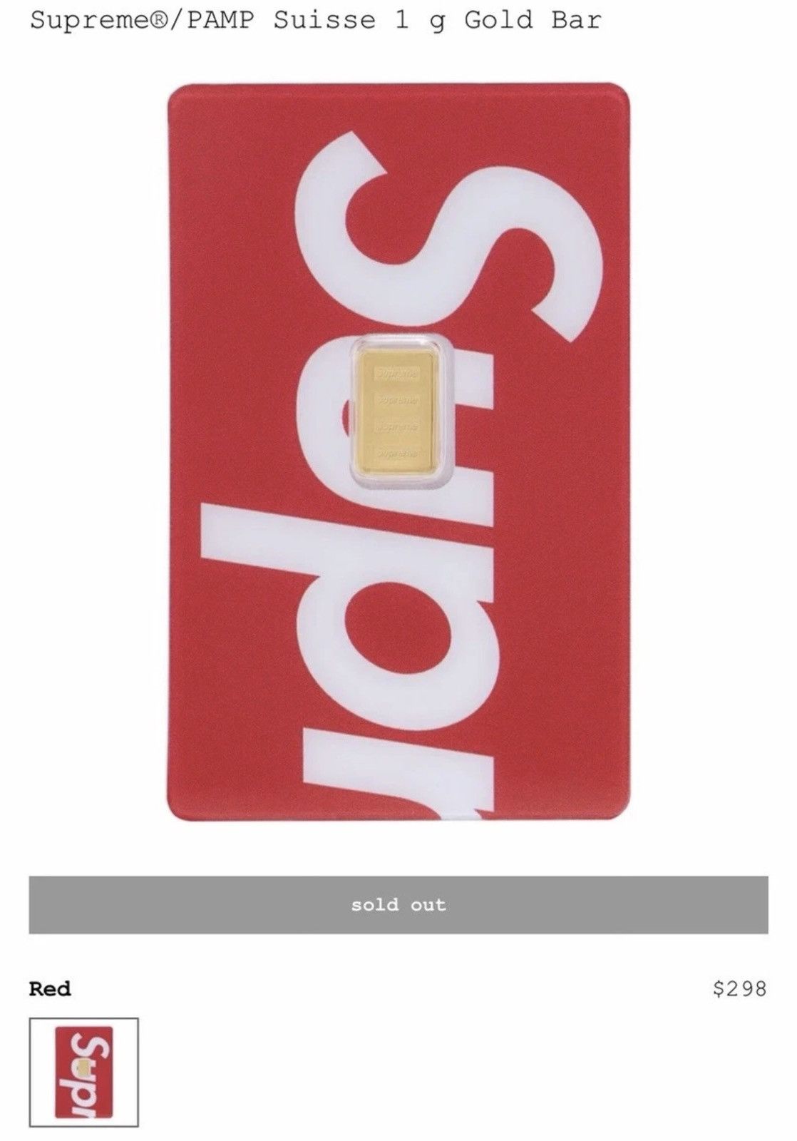 Supreme Supreme / PAMP Suisse gold bar 1g Size ONE SIZE - 2 Thumbnail