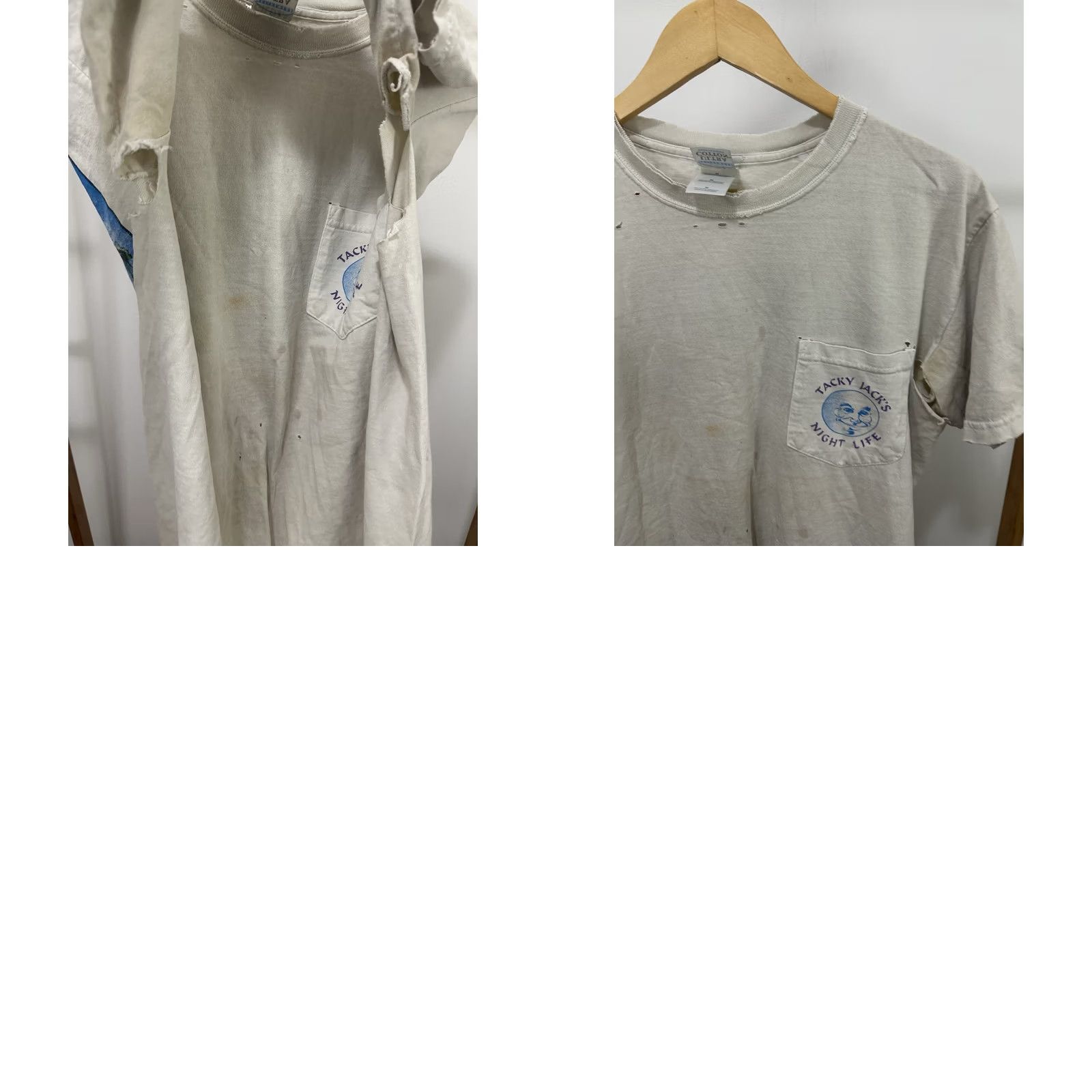 Gildan VTG Tacky Jack's Tavern AL Worn Thrashed Distressed Cotton T-Shirt M Shirt Mens White 90s Grunge Bar Seafood Distressed Mens Size US M / EU 48-50 / 2 - 8 Thumbnail