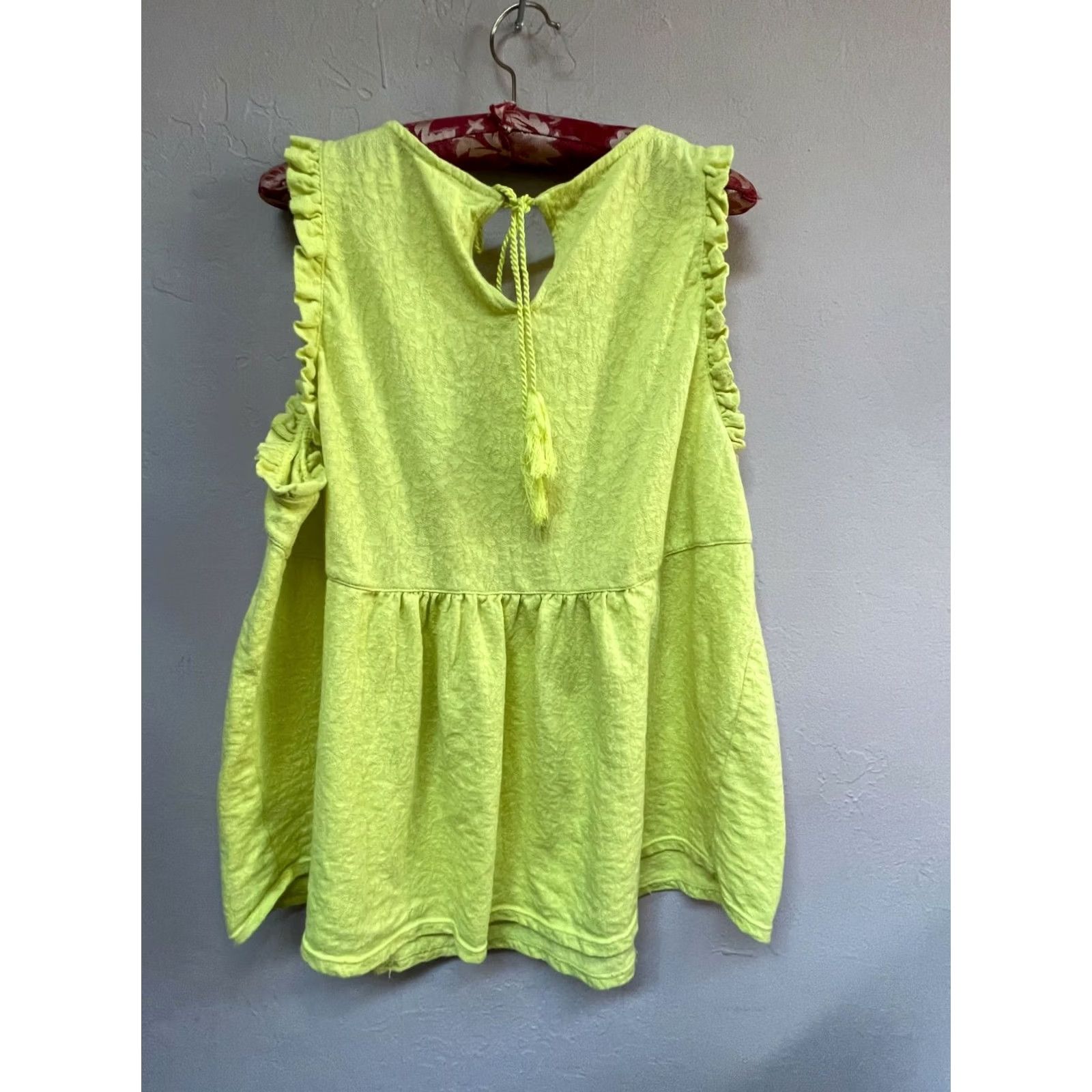 Vintage Time and Tru Womens Tank Top XL (16-18) Yellow Green Ruffle Sleeveless Casual Size XL / US 12-14 / IT 48-50 - 3 Thumbnail