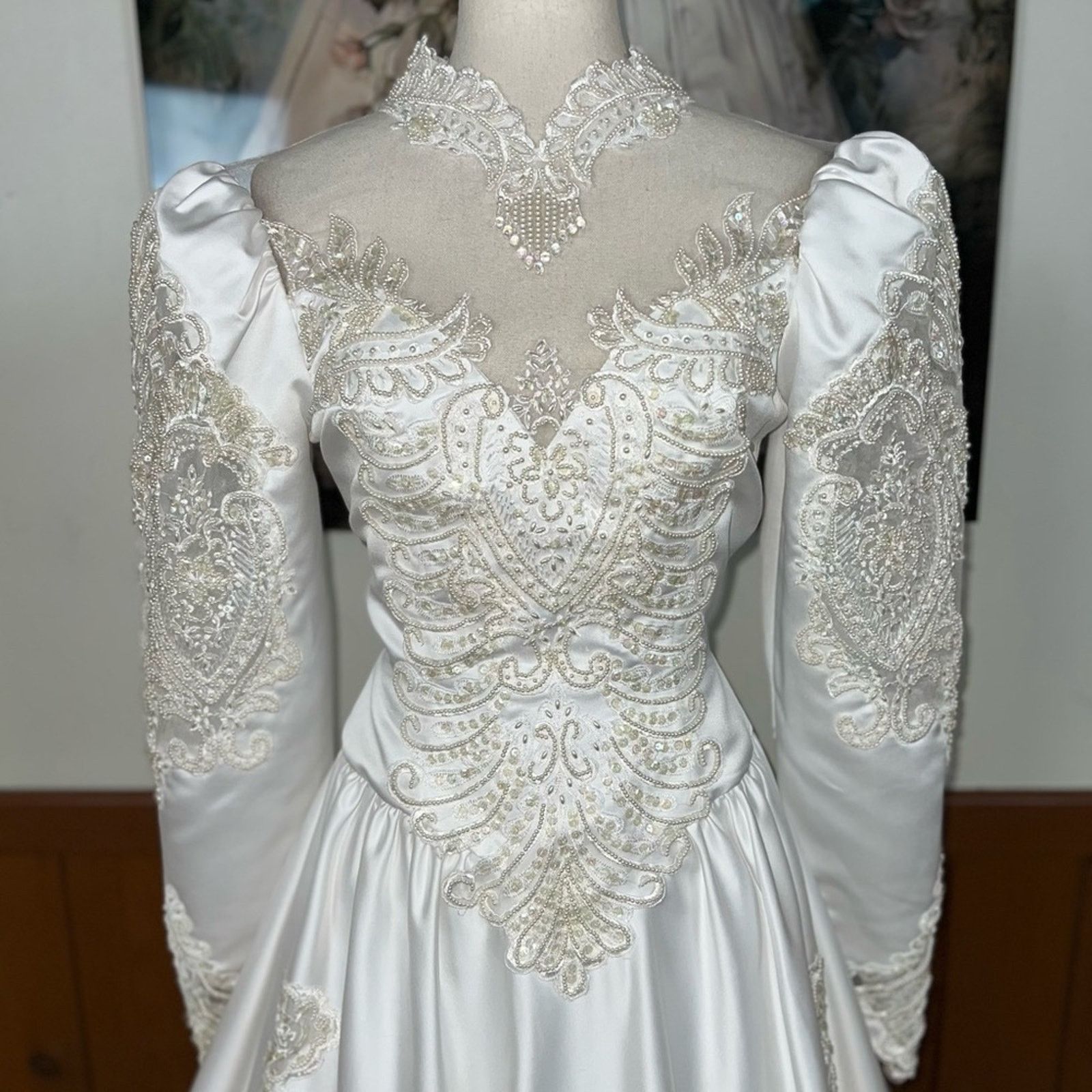 Vintage Gorgeous Vintage 90s White Satin Wedding Gown! Size XL / US 12-14 / IT 48-50 - 3 Thumbnail