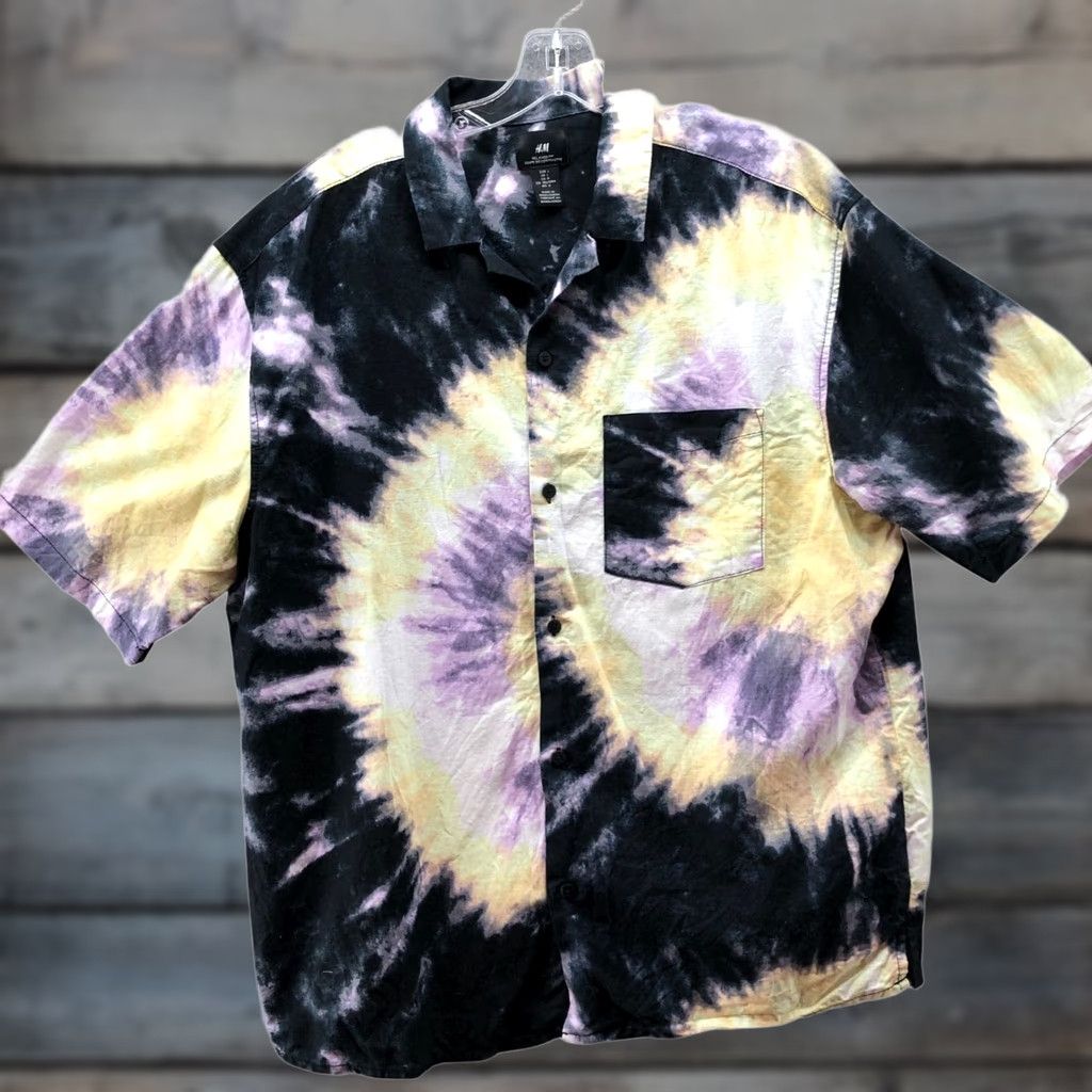 H&M H&M Cotton Linen Shirt Mens L Tie Dye Short Sleeve Button Up Purple Resort Beach Hawaiian Tropical Button-Down Collared Casual Travel Mens L Blue Size US L / EU 52-54 / 3 - 1 Thumbnail