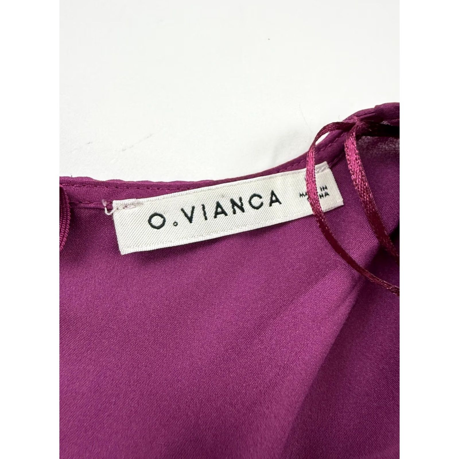 Vintage O.VIANCA Romper Womens Medium Purple Satin Long Sleeve Ruffle Belted V Neck Size M / US 6-8 / IT 42-44 - 5 Thumbnail