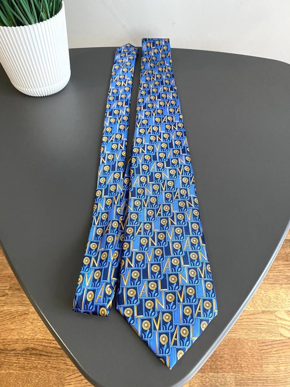 Lanvin Lanvin Paris Silk Tie Blue Monogram Pattern, Made in France Size ONE SIZE - 2 Thumbnail