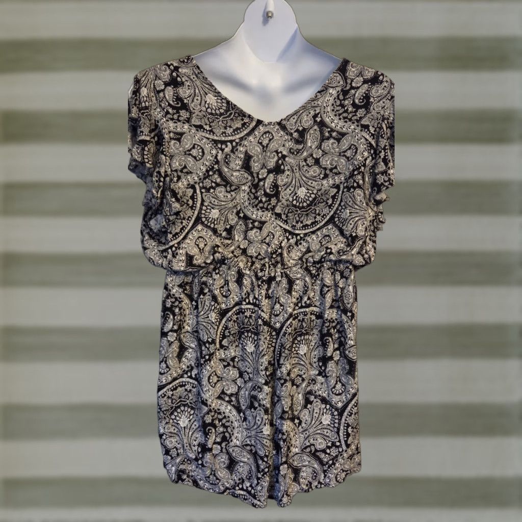 Vintage Terra & Sky Deco Paisley Romper Top Shorts Boho 1X Black Womens Romper Paisley 1X Terra & Sky Deco Romper Boho Black Womens 1X Size XL / US 12-14 / IT 48-50 - 1 Thumbnail