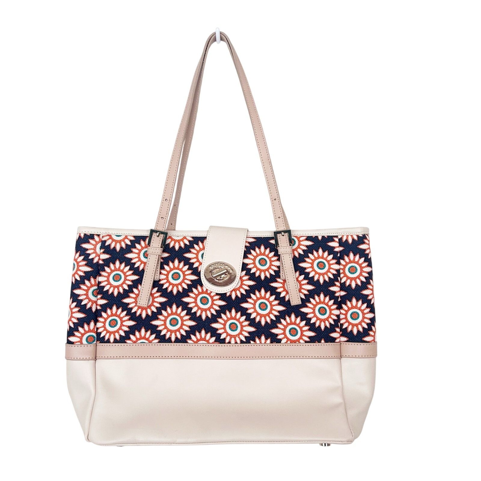 Spartina 449 Blue Orange Cream Leather Linen Shoulder Bag