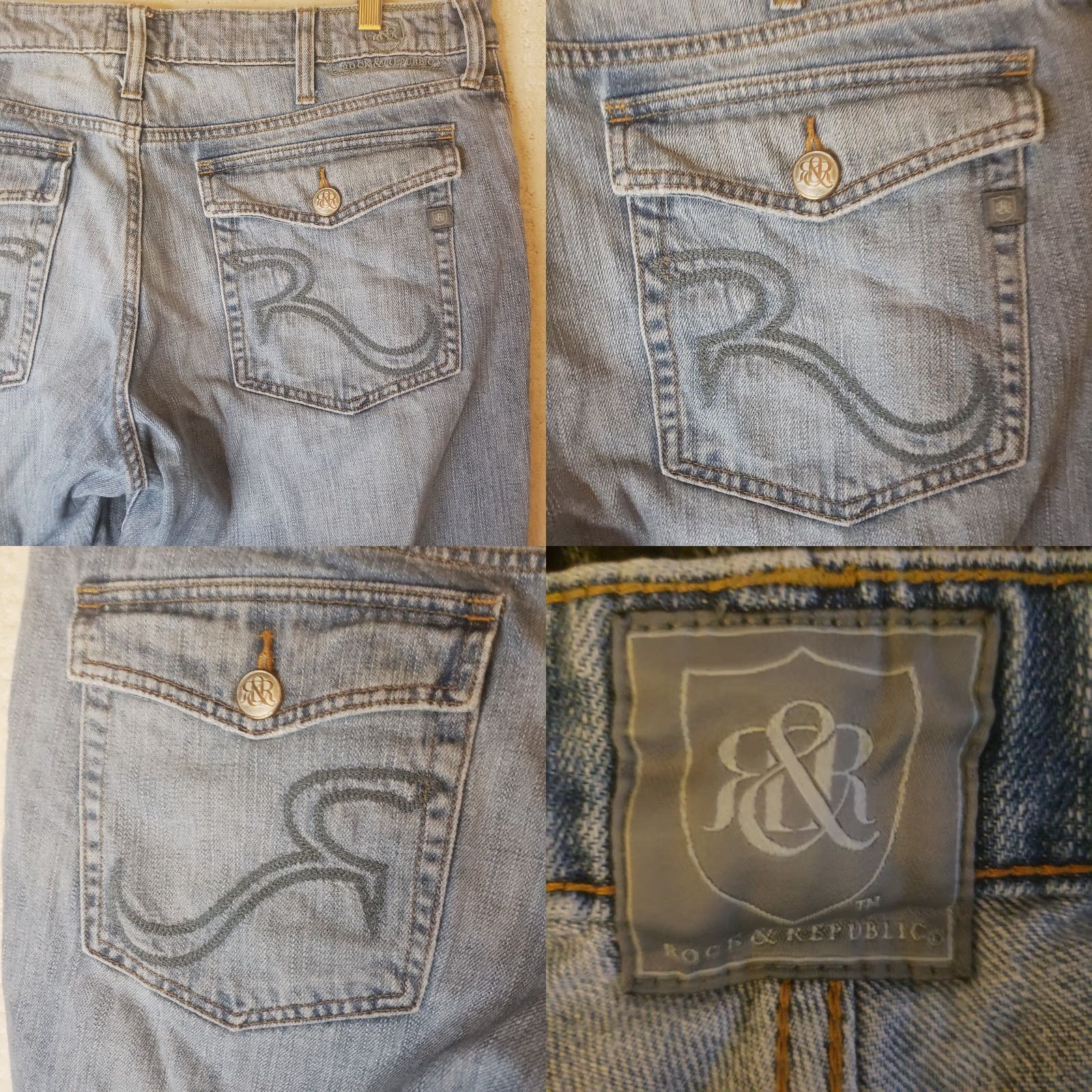 Vintage Rock & Republic Mens Jeans Boot Cut Blue 38x30 Button Fly Y2K Stiching Fading Size US 38 / EU 54 - 8 Thumbnail