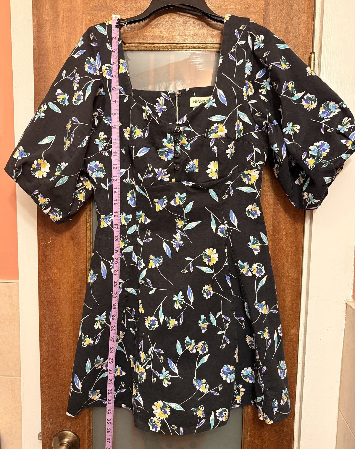 NICHOLAS NICHOLAS Lydia Black Floral Print Mini Short Puff Sleeves Size L / US 10 / IT 46 - 11 Thumbnail