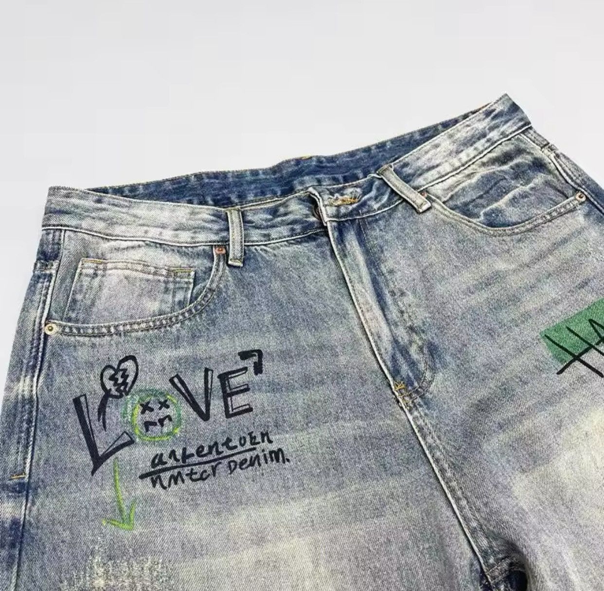 Denime × Japanese Brand American Retro Street Style Printed Straight Leg Jeans Size US 30 / EU 46 - 7 Thumbnail