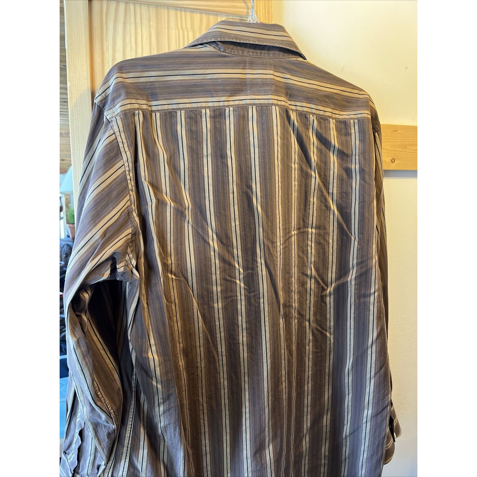 Tailorbyrd TAILORBYRD Men L Striped Brown Gold Long Sleeve cotton Shirt Size US L / EU 52-54 / 3 - 16 Thumbnail