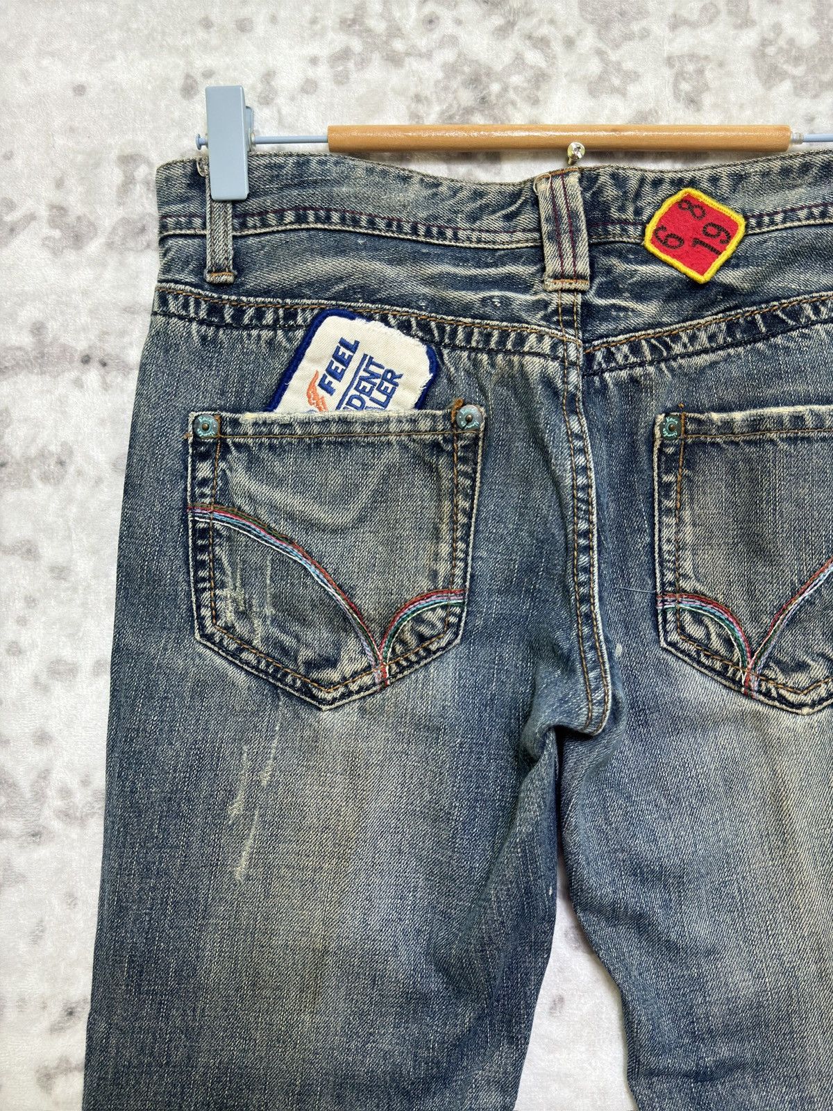 Japanese Brand Vintage BACK NUMBER Flare Distressed Low Raise Patches Denim Size US 29 - 14 Thumbnail