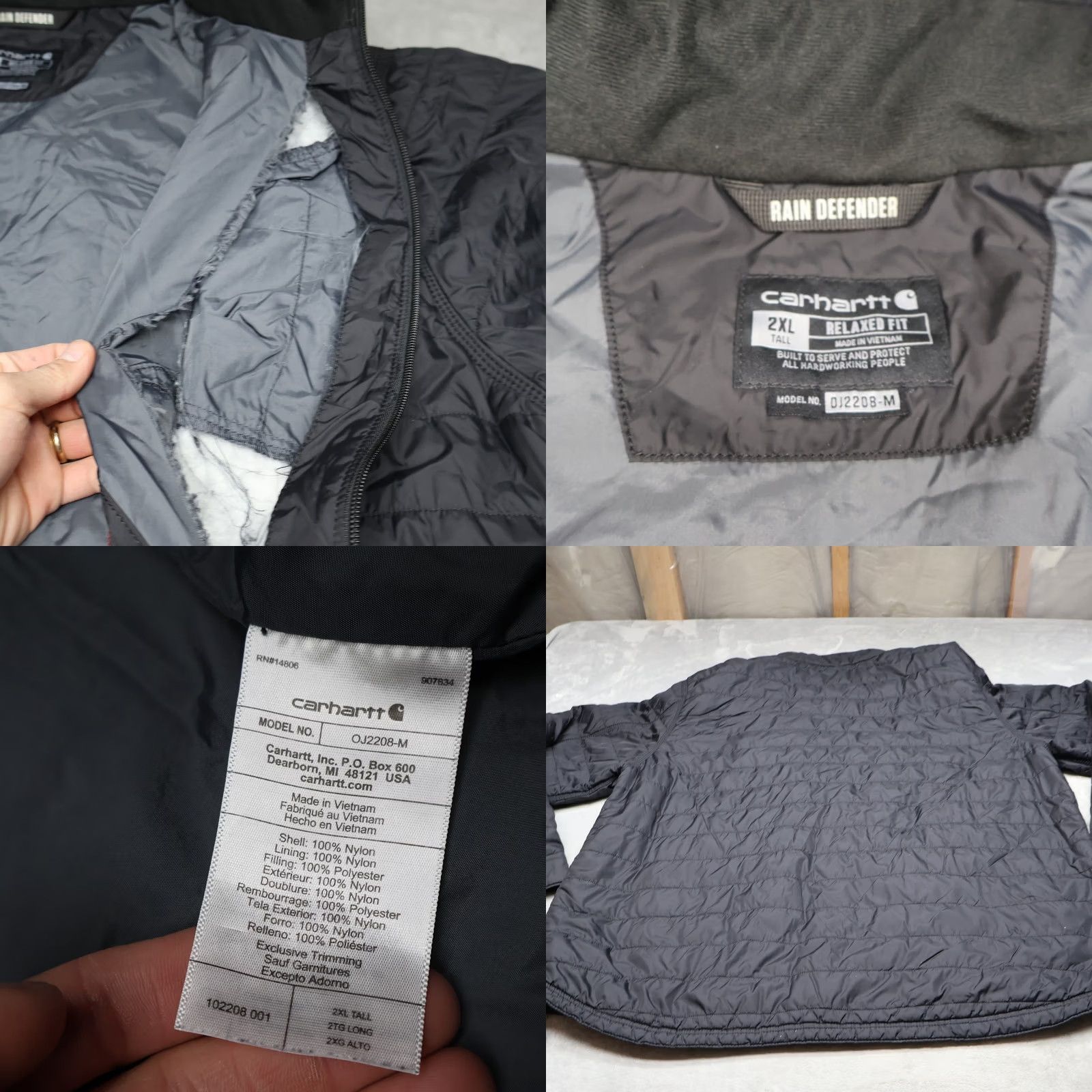 Carhartt Carhartt Jacket Mens 2XLT Black Rain Defender Relaxed Fit Nylon Zip Snap Puffer Quilted Outside Workwear Tall Black Mens Size US XXL / EU 58 / 5 - 8 Thumbnail