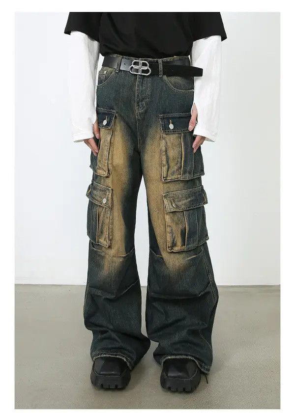 Japanese Brand Vintage washed distressed loose multi-pocket work jeans Size US 32 / EU 48 - 1 Thumbnail
