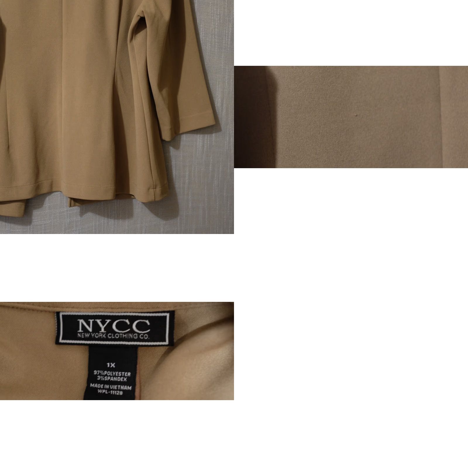 Vintage NYCC Open Front 3/4 Sleeve Cardigan Blazer Jacket Tan Womens 1X #H81-9 Size XL / US 12-14 / IT 48-50 - 8 Thumbnail