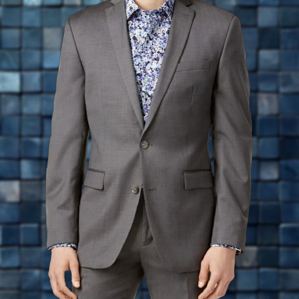 Bar III Bar III Blazer Jacket Mens Slim Wool Mid-Gray Pindot 44R 165949 Regular 2-Button Front Four-Button Sleeve Business Size 44R - 1 Thumbnail