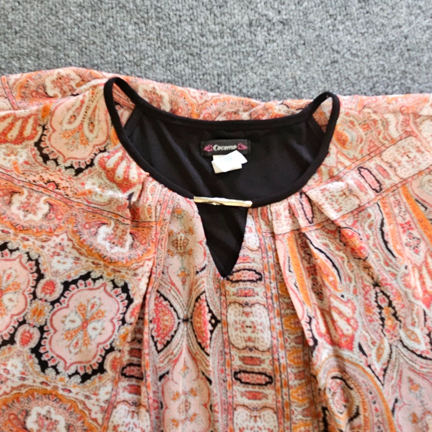 Vintage Cocomo Top Shirt Womens XL Orange Black Flowy Sheer Lined Casual Club Night Out Shirt Size XL / US 12-14 / IT 48-50 - 2 Thumbnail