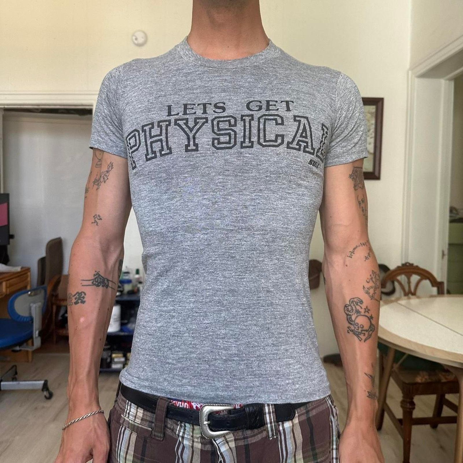 Vintage Rare Vintage 70s Lets Get Physical Thin Funny Graphic Tee Size US S / EU 44-46 / 1 - 3 Thumbnail
