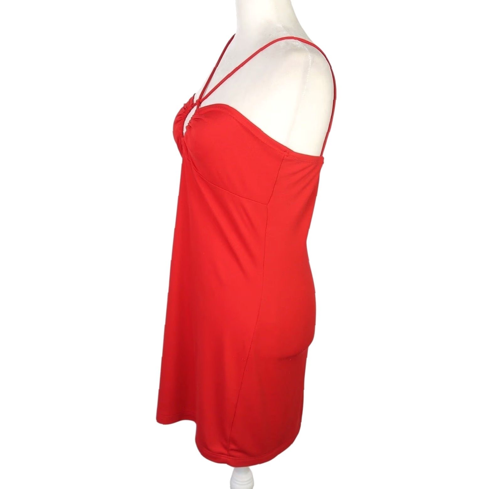 JM Collection VINTAGE M Collection Red Jersey Halter Mini Dress L Womens 90s Party/Cocktail Short Sleeveless Keyhole Size L / US 10 / IT 46 - 3 Thumbnail