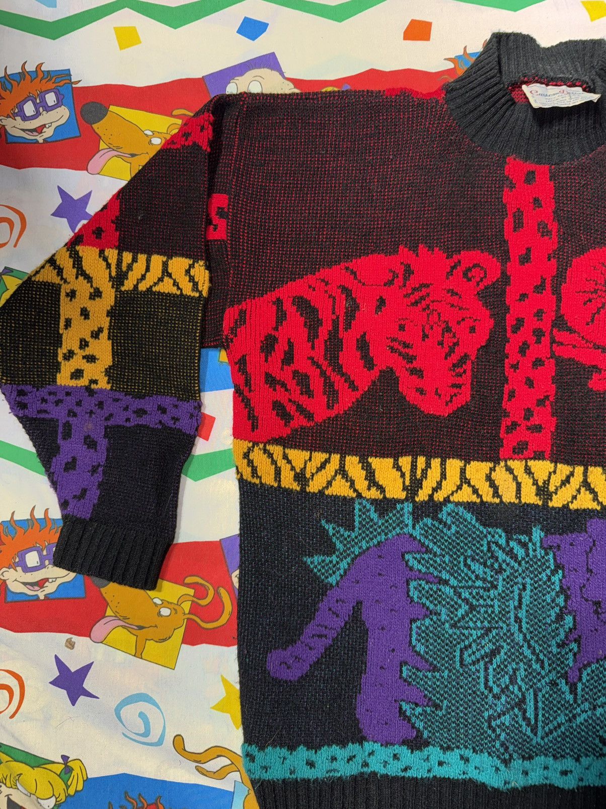 Other Vintage 80s Novelty Animal Safari Circus Zoo Knit Sweater Size L / US 10 / IT 46 - 2 Thumbnail