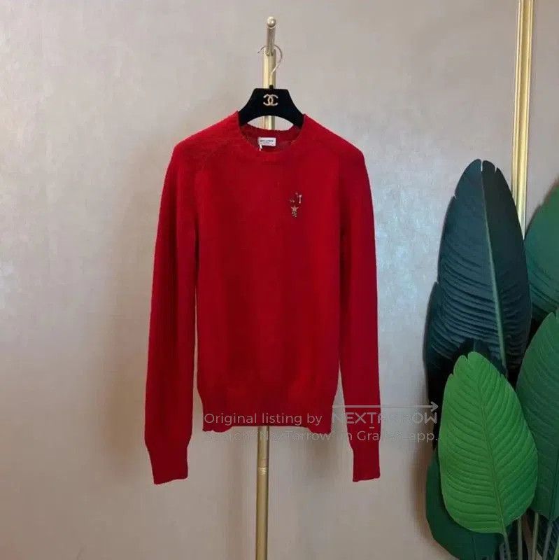 YSL Red Wool Long Sleeve Knit Sweater .