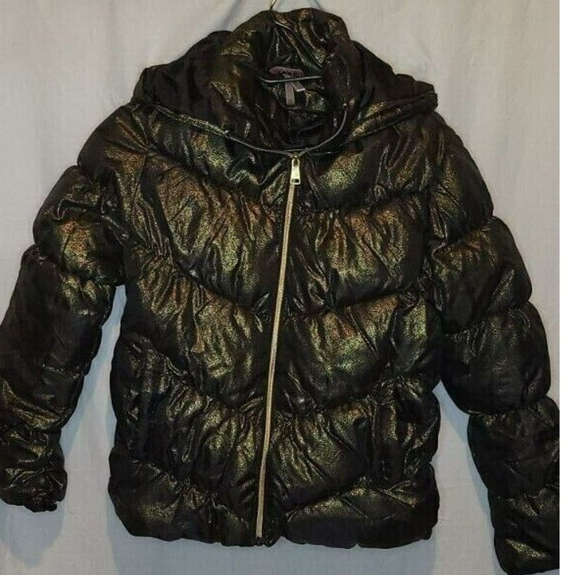 Other Pink Platinum Gold Shimmer Puffer Hooded Coat Girls Size 0 Size XS / US 0-2 / IT 36-38 - 1 Thumbnail