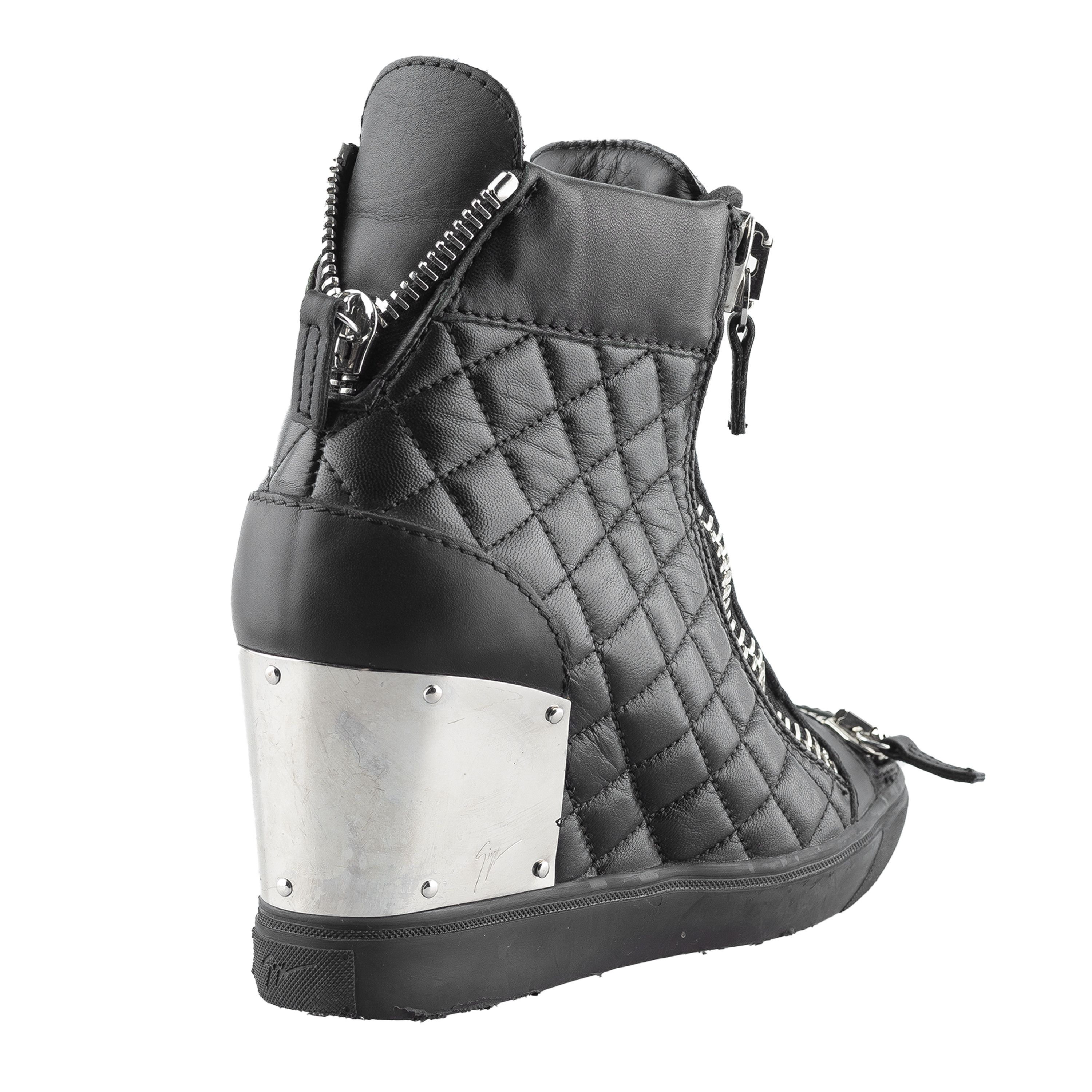 Giuseppe Zanotti Giuseppe Zanotti Black Leather Wedge Sneakers (38 EU) Size US 7 / IT 37 - 4 Thumbnail