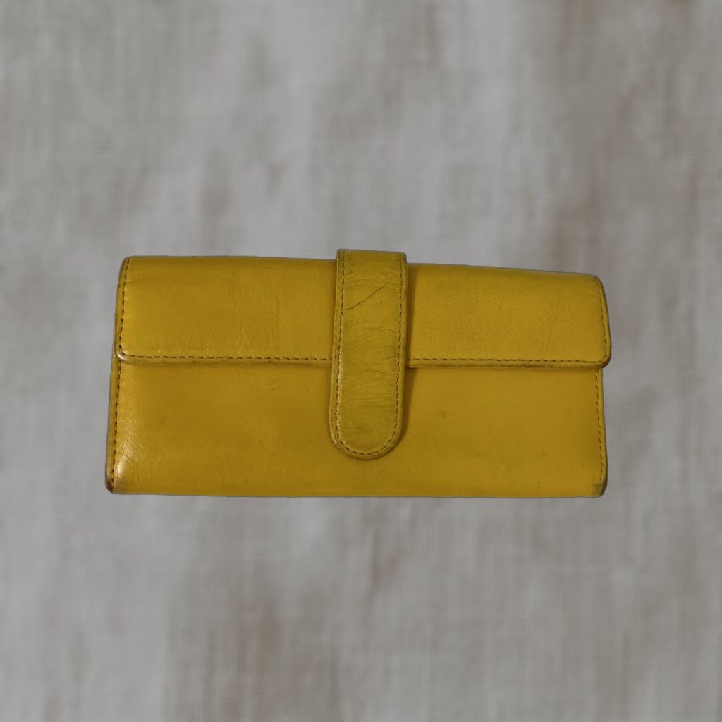 Vintage Hobo International Wallet Wristlet Yellow Leather Fold over Coin Stains 7.5x3.5x1 Women Folding Wallet Accessories Size ONE SIZE - 1 Thumbnail