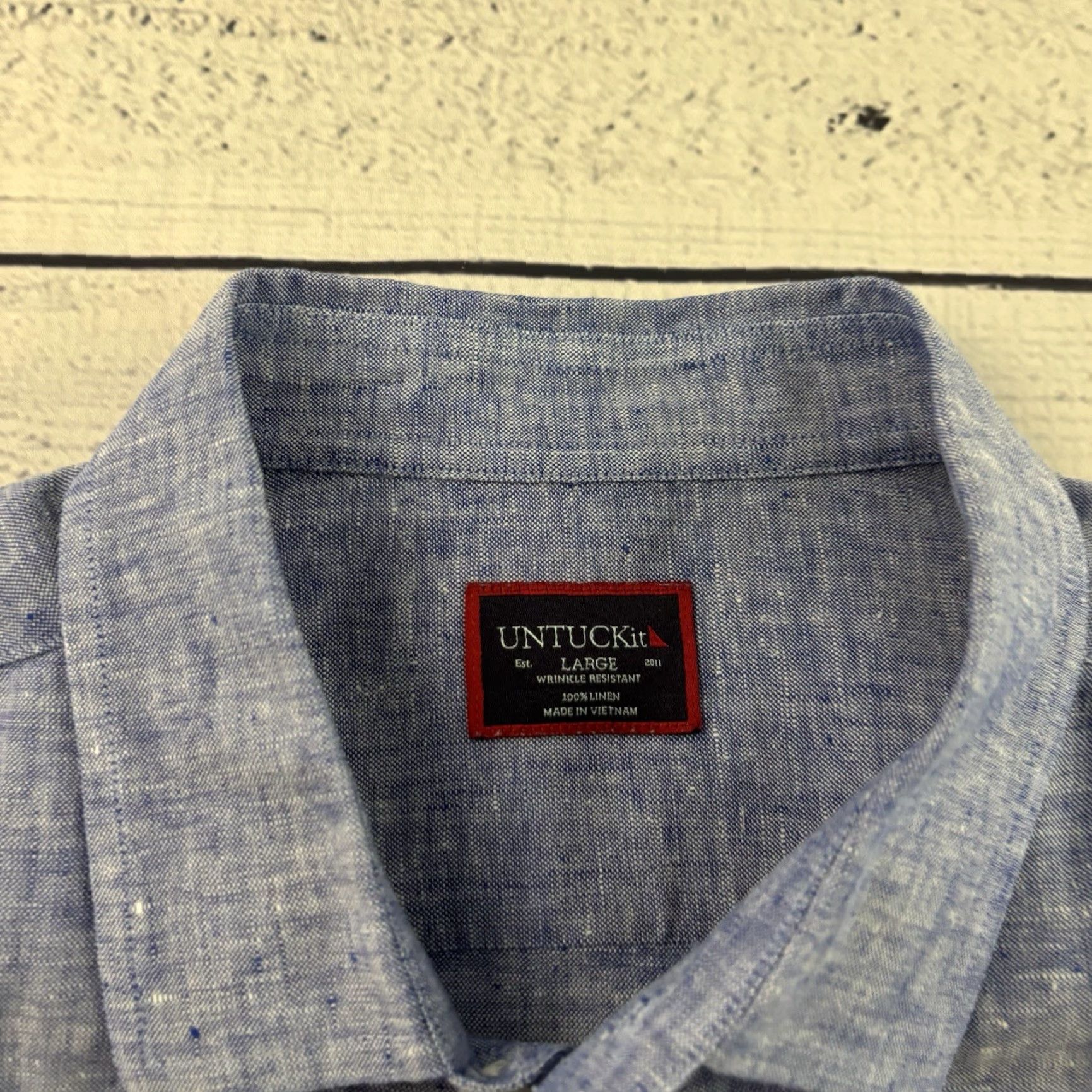UNTUCKit UNTUCKit Cameron Short Sleeve Linen Wrinkle Resistant Button Shirt Men's Large Blue Size US L / EU 52-54 / 3 - 2 Thumbnail