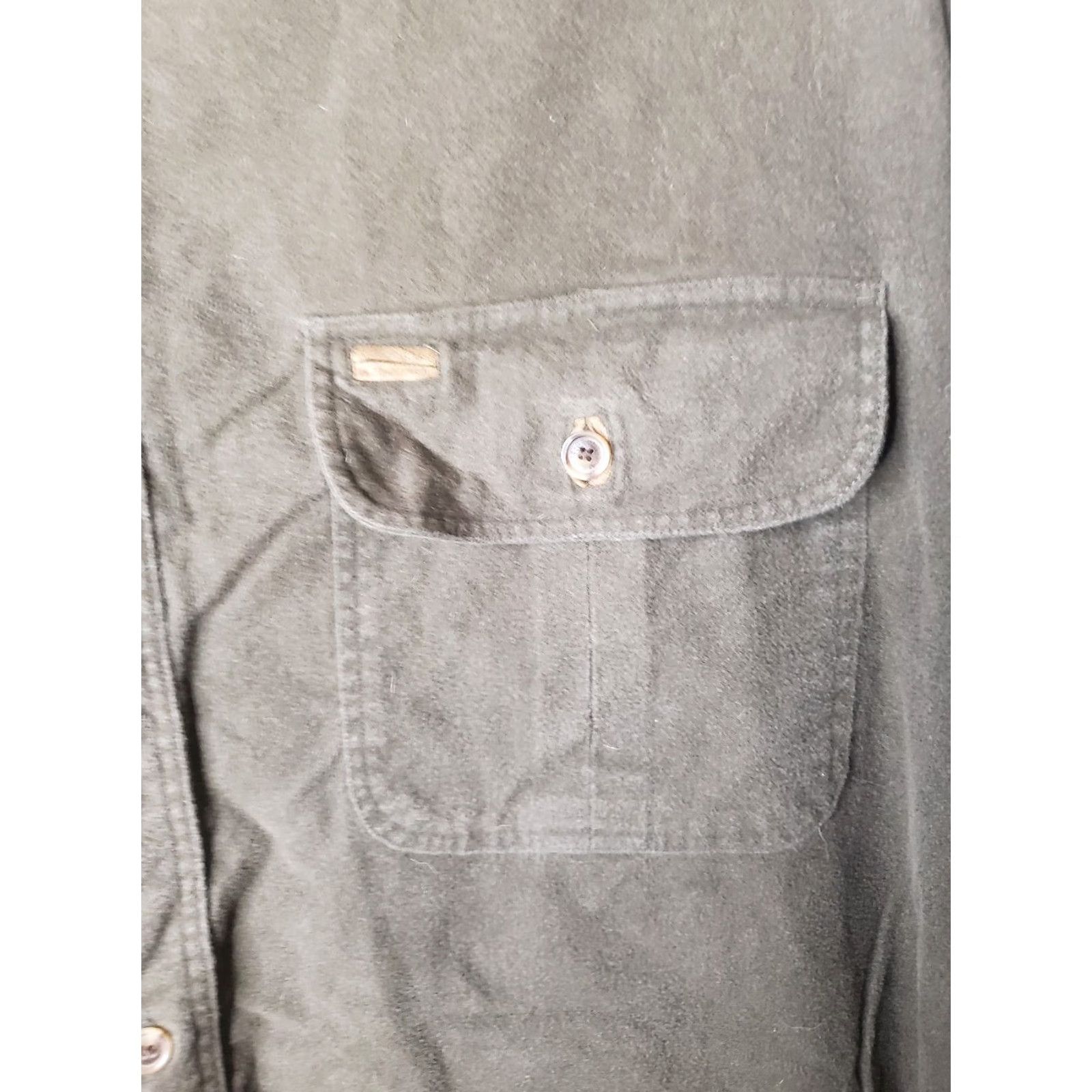Orvis VINTAGE Orvis Chamois Shirt Mens XL Brown Cotton Thick Heavy Button Up 90s Suede Pocket Trim Olive Brown External Description Size US XL / EU 56 / 4 - 3 Thumbnail