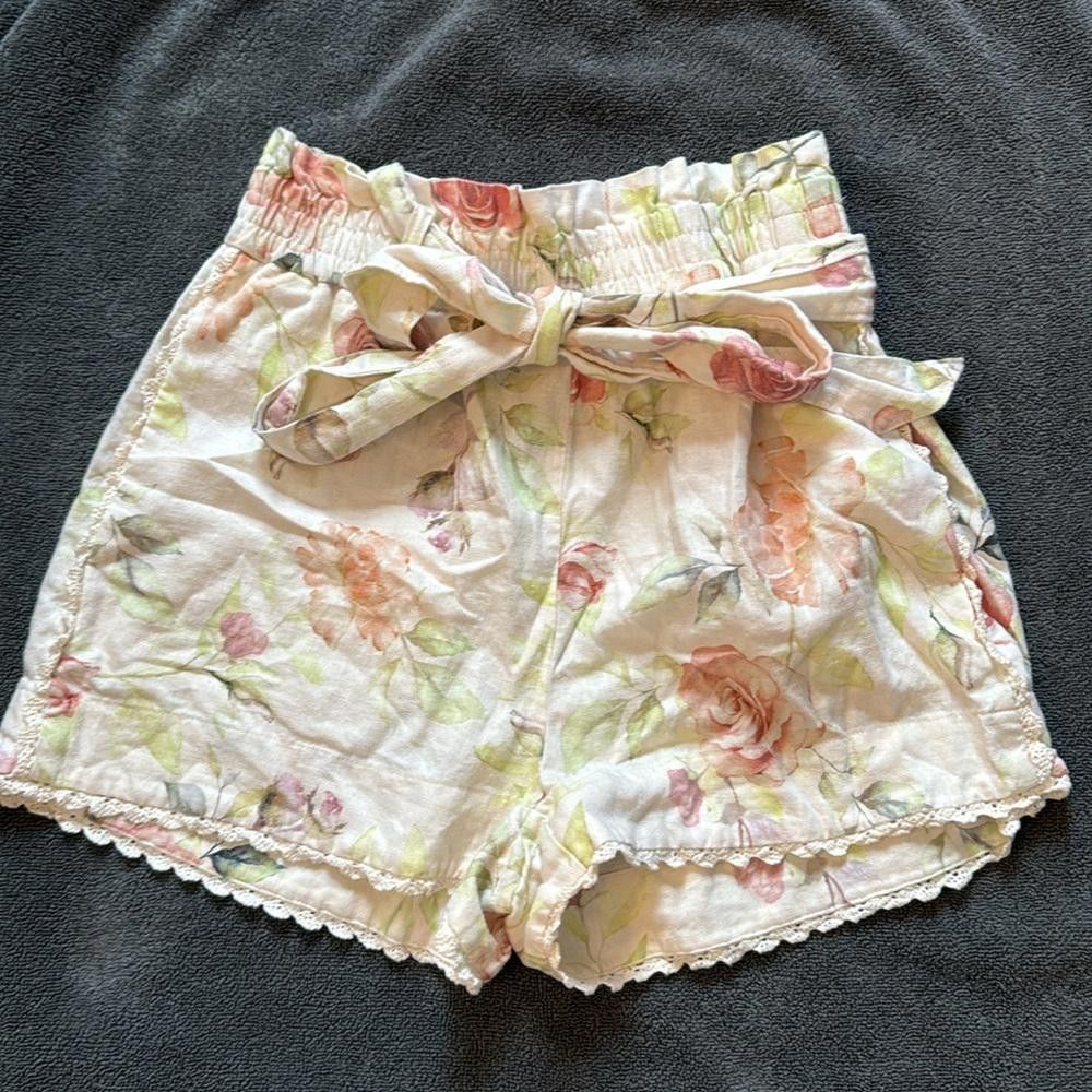 Designer Caroline Constas Floral Linen Crochet Belted Summer Shorts Size 25" / US 0 / IT 36 - 2 Thumbnail