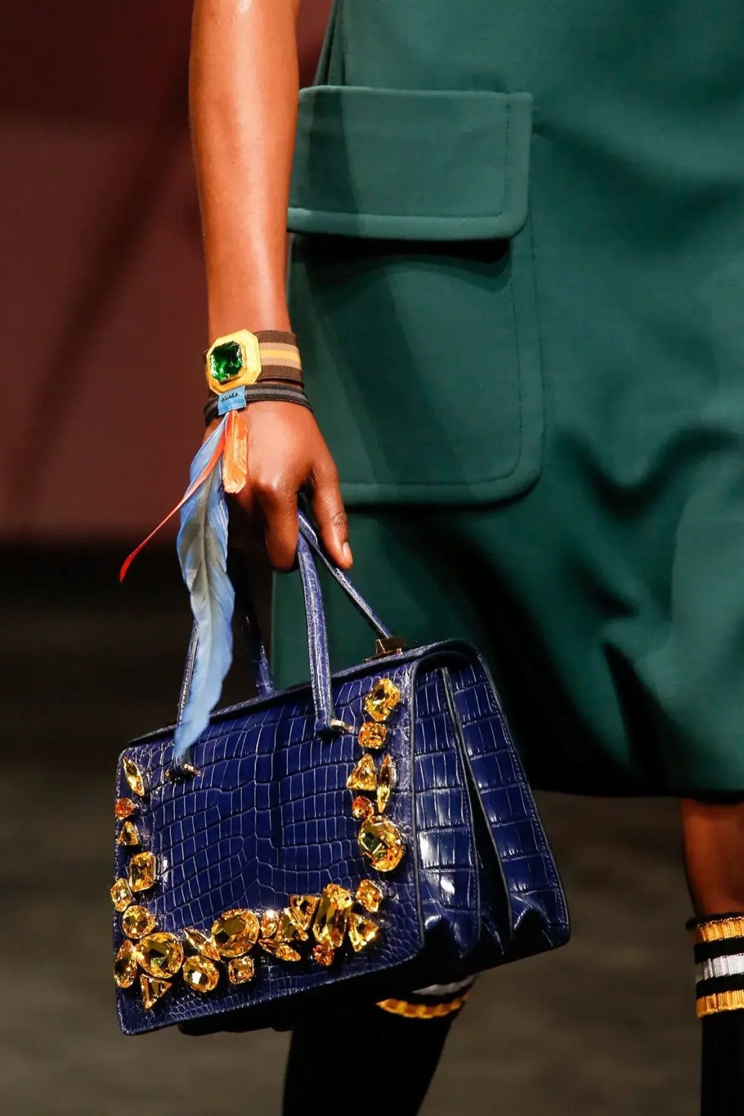 Prada PRADA SS14 Feather Elastic Bracelet – Red Saffiano Leather Size ONE SIZE - 2 Thumbnail