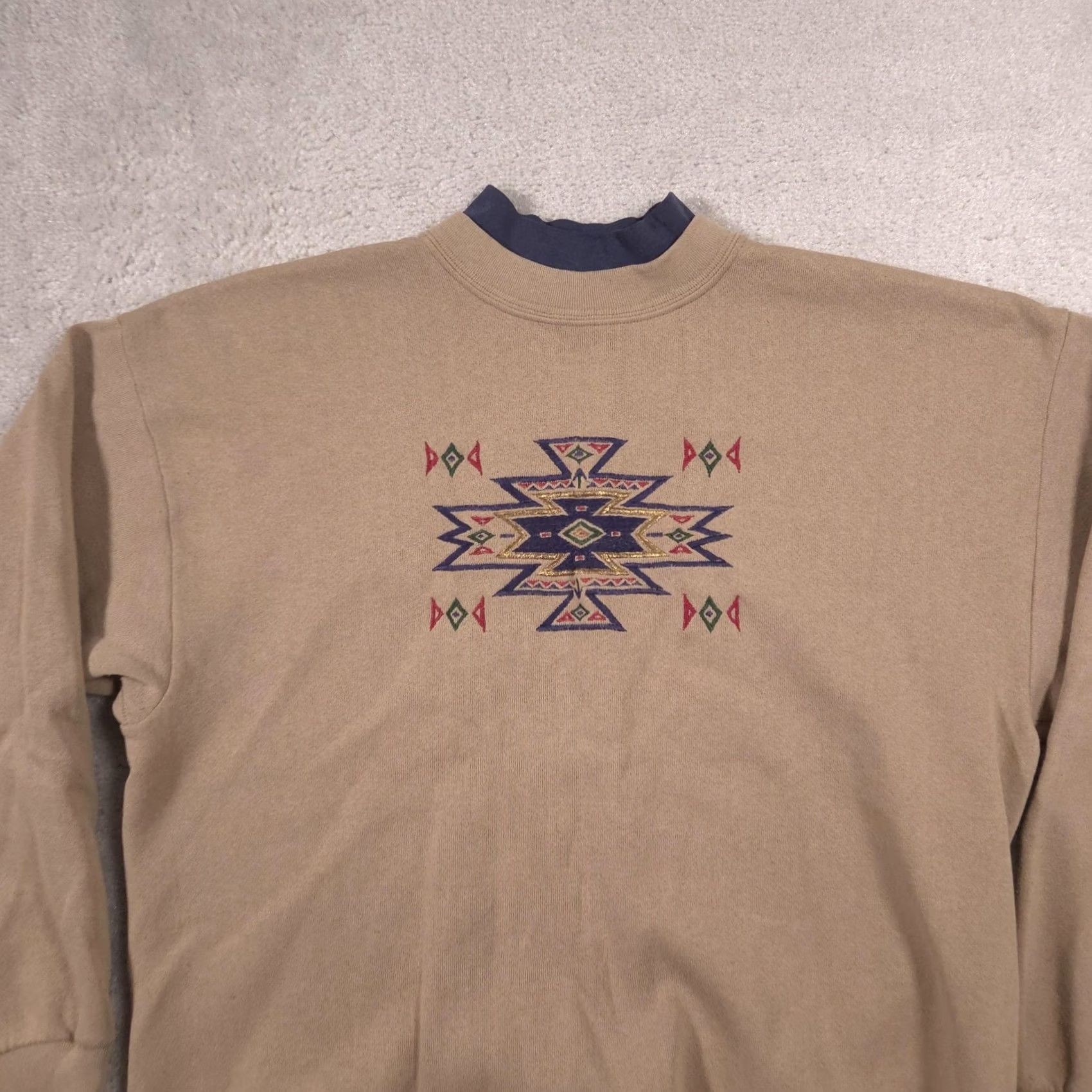 Tultex Tultex Sweatshirt Mens Large Beige Mock Neck Tribal Embroidered Fleece Pullover Size US L / EU 52-54 / 3 - 2 Thumbnail