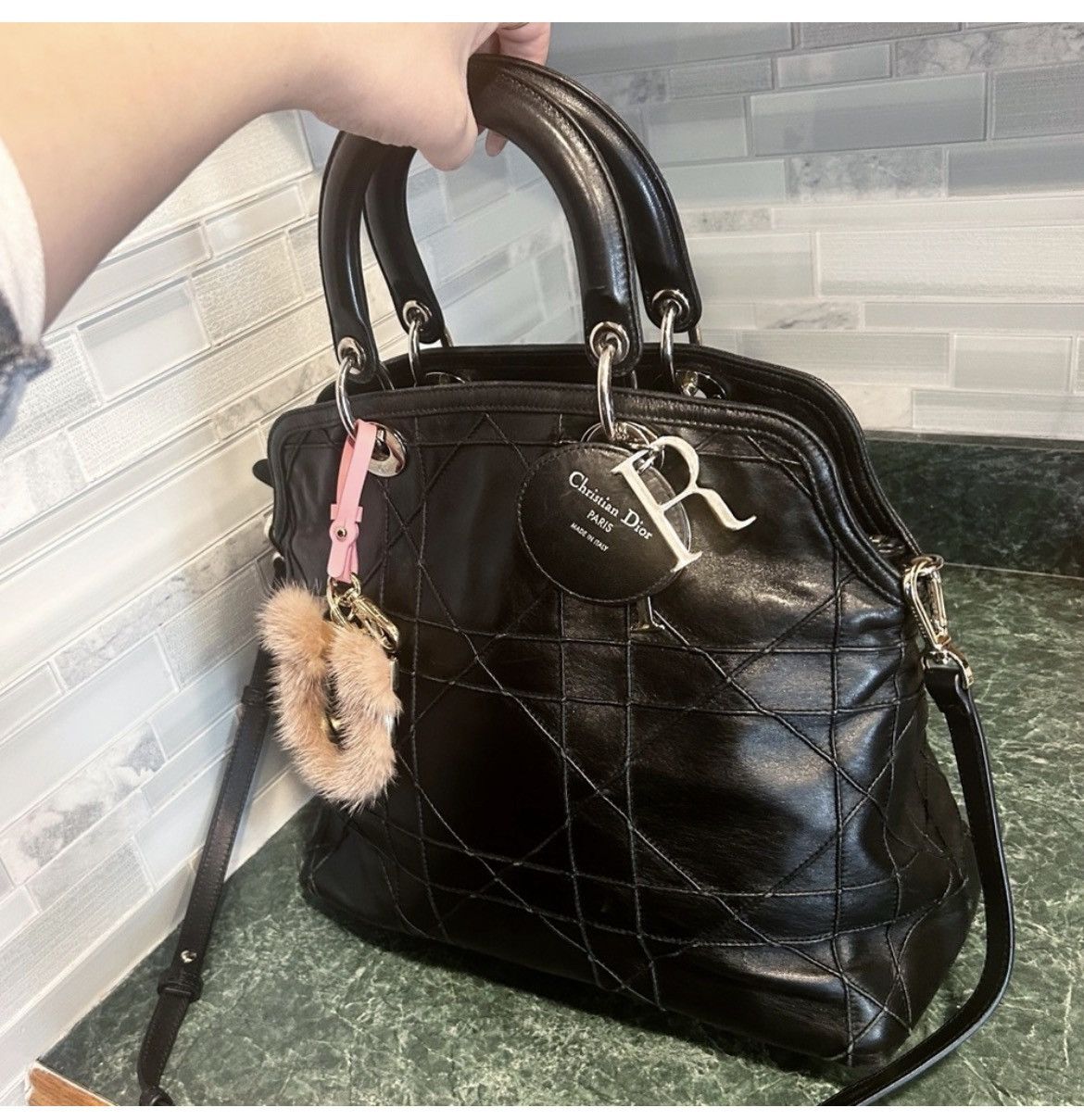 Dior Authentic Dior Gorgeous Black Medium Cannage Granville Bag Size ONE SIZE - 13 Thumbnail