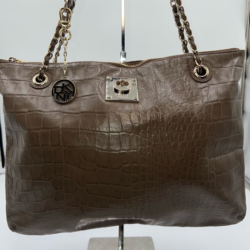 DKNY DKNY Croc Embossed Leather Adjustable Woven Chain Tote Size ONE SIZE - 2 Thumbnail